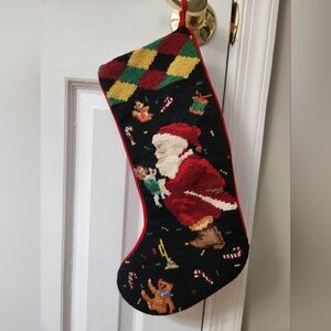 Vintage Dept. 56 Needlepoint Christmas Stocking Santa